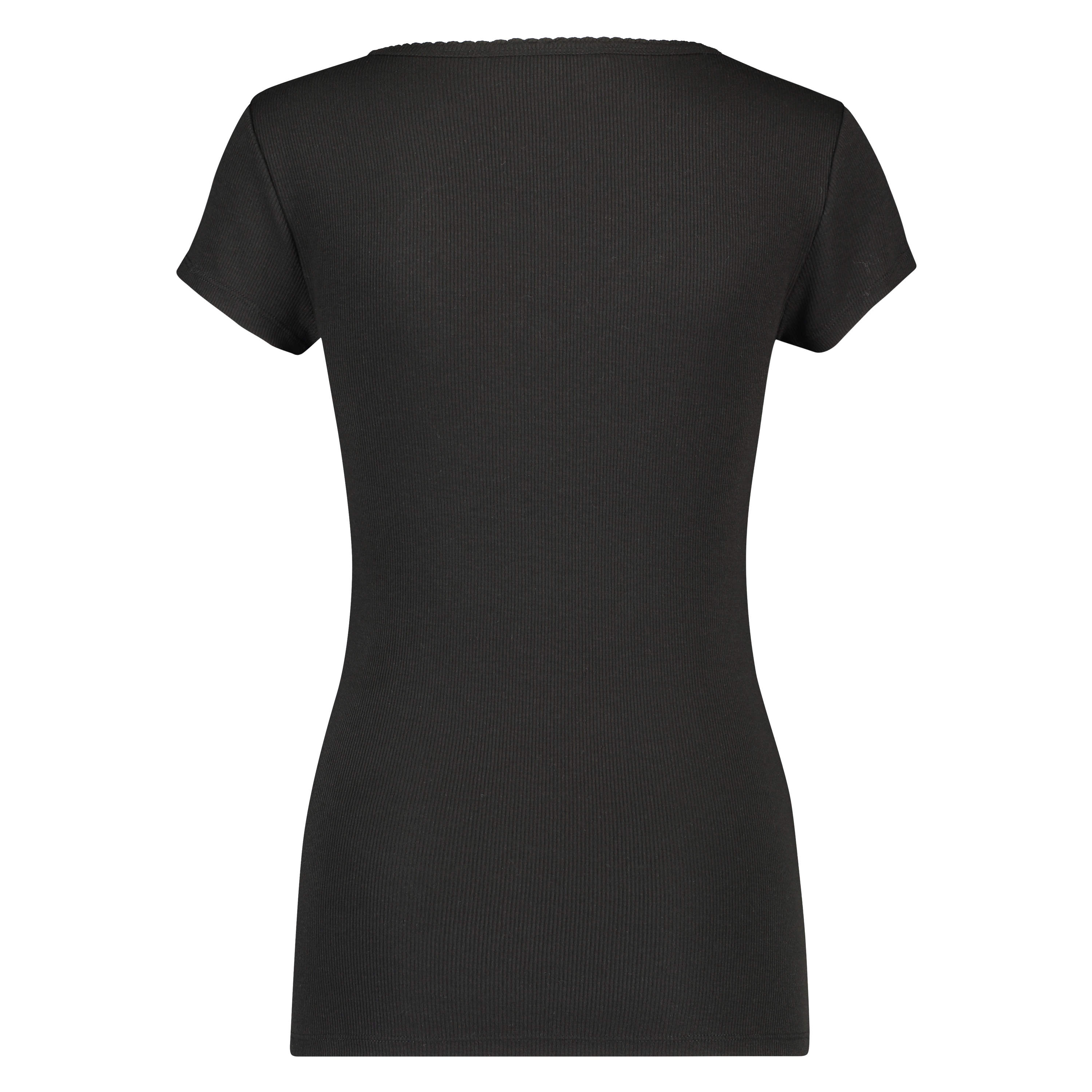 Kortärmad pyjamaströja i ribbtyg., Svart, main