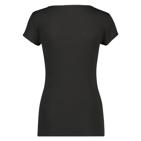 Kortärmad pyjamaströja i ribbtyg., Svart