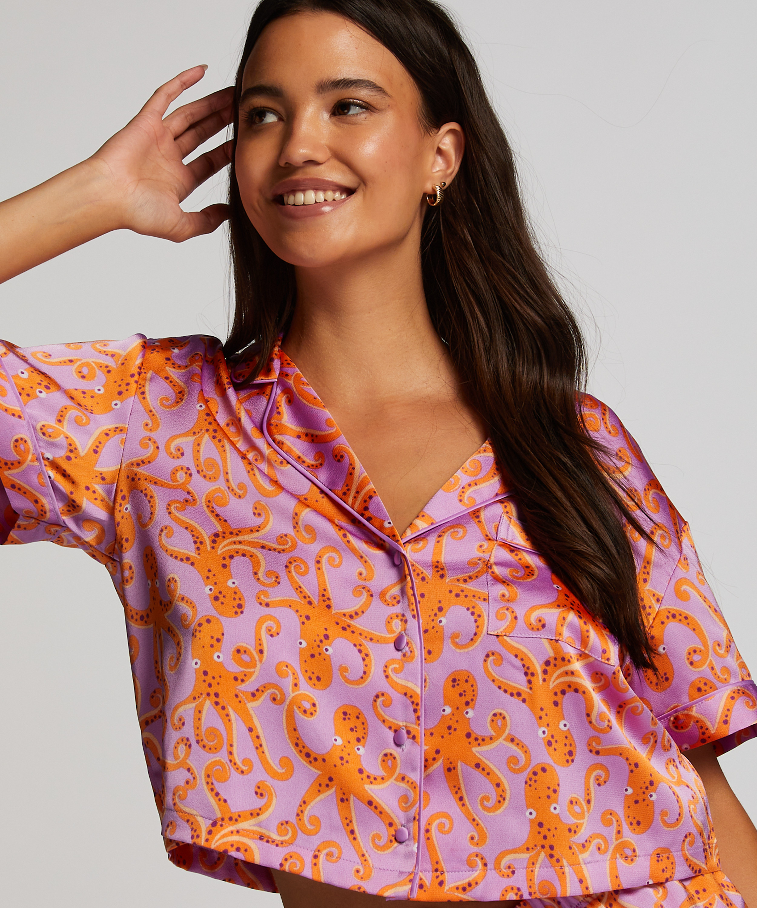 Kortärmad jacka i Satin, Lila, main