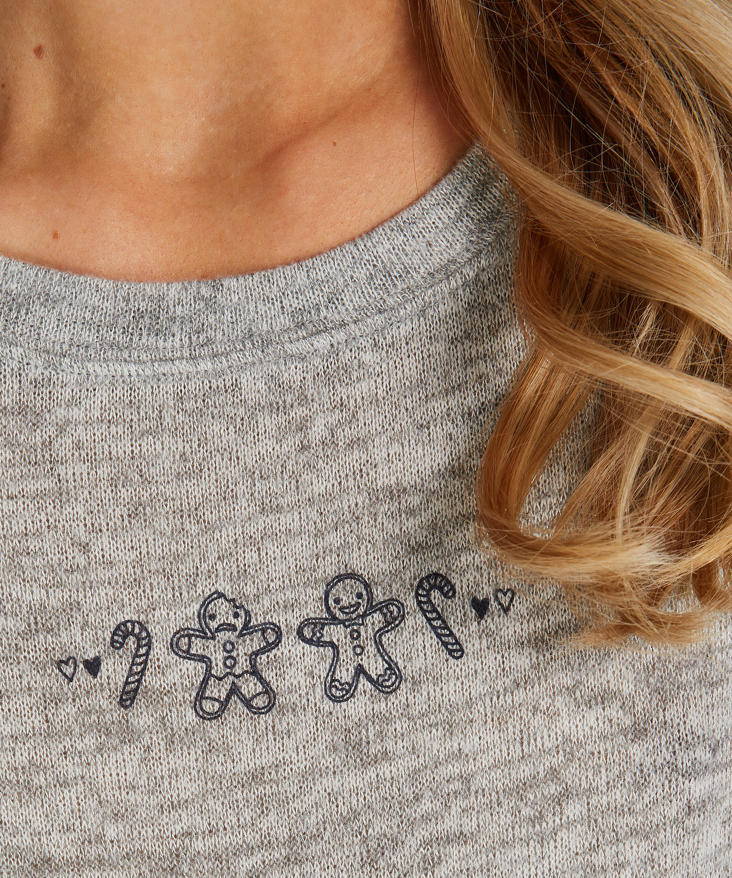 Presentset L&aring;ngt pyjamasset jersey, Gr&aring;, main