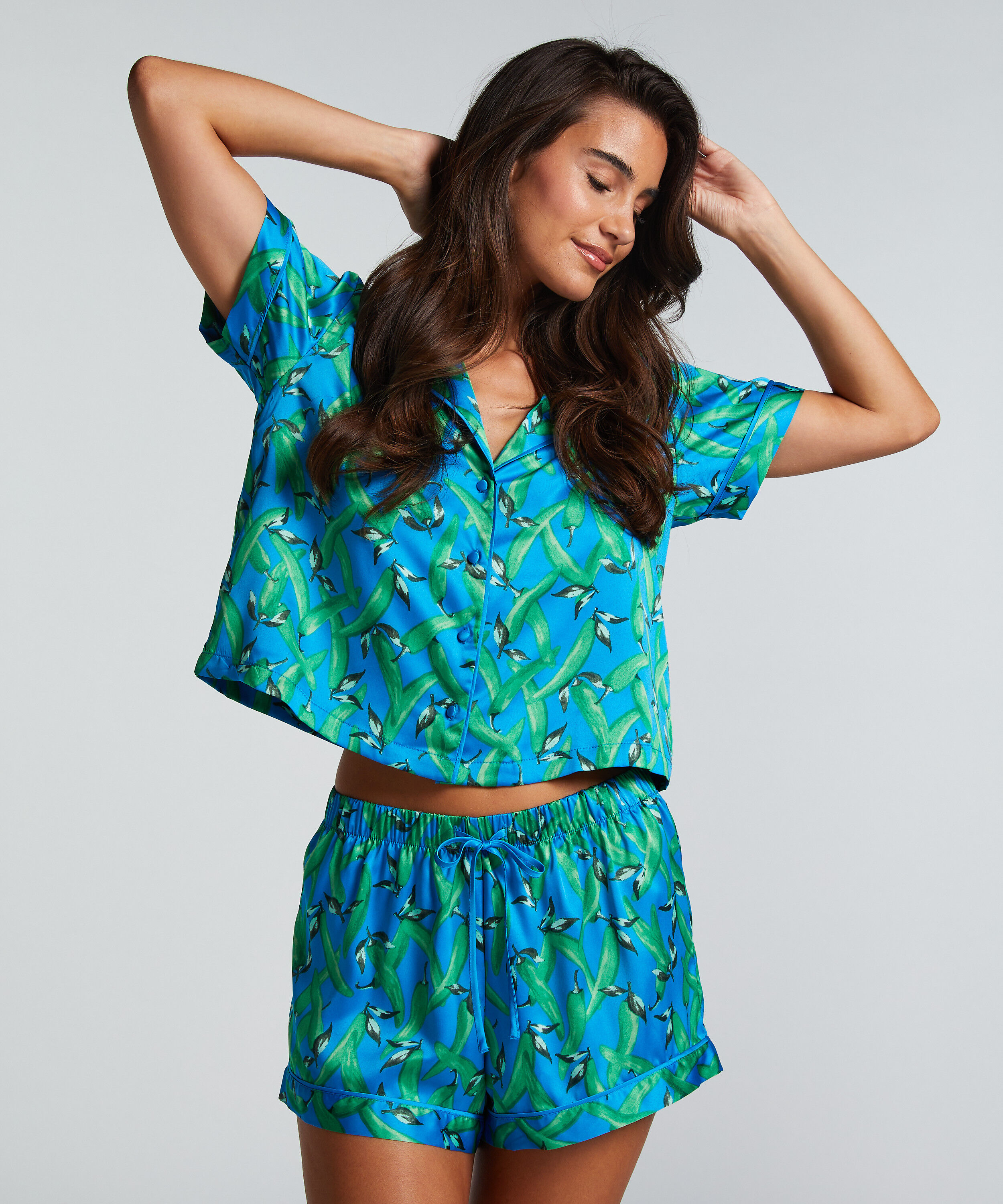 Satin pyjamasshorts, Blå
