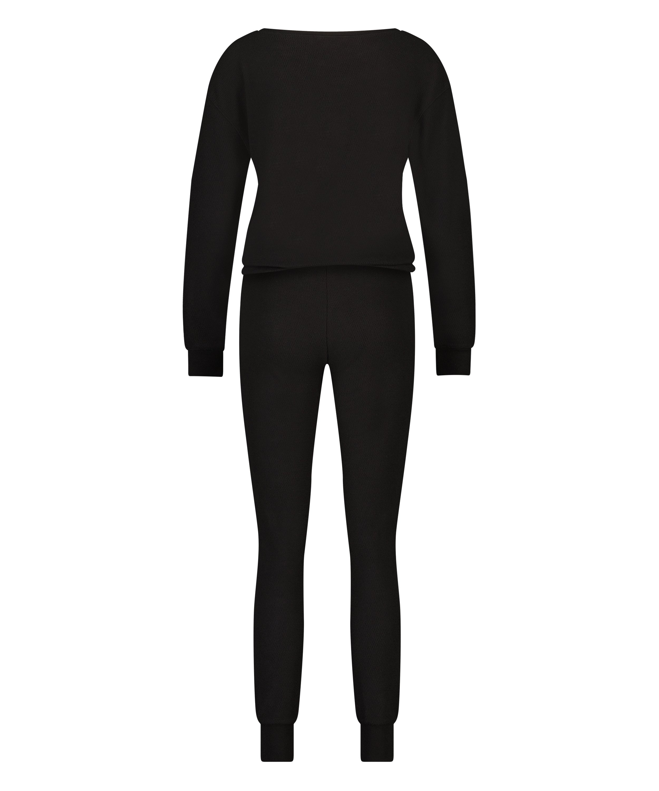 Waffle Placket pyjamas, Svart, main