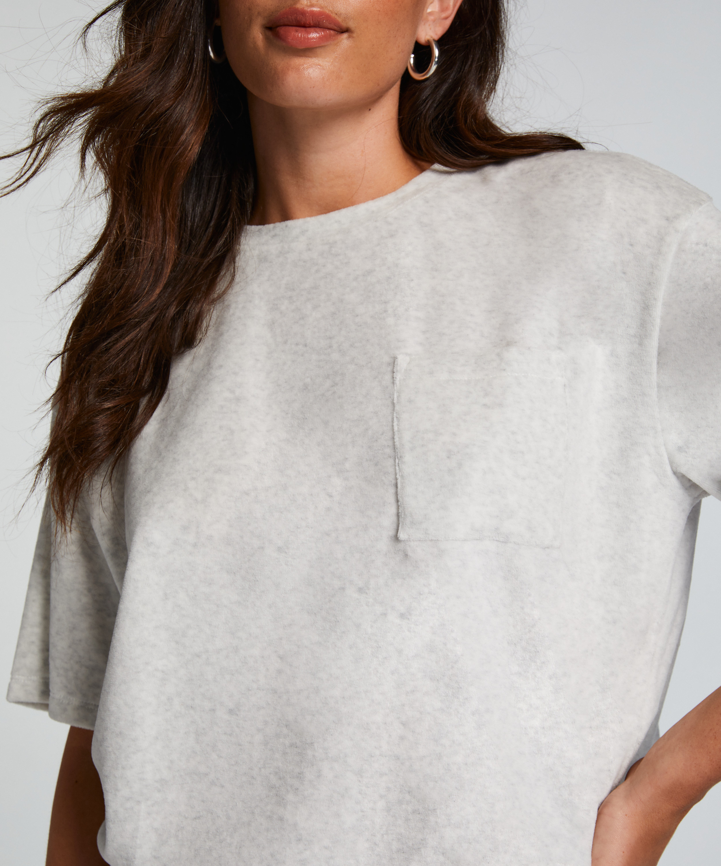 Kortärmad velourtopp, Grå, main