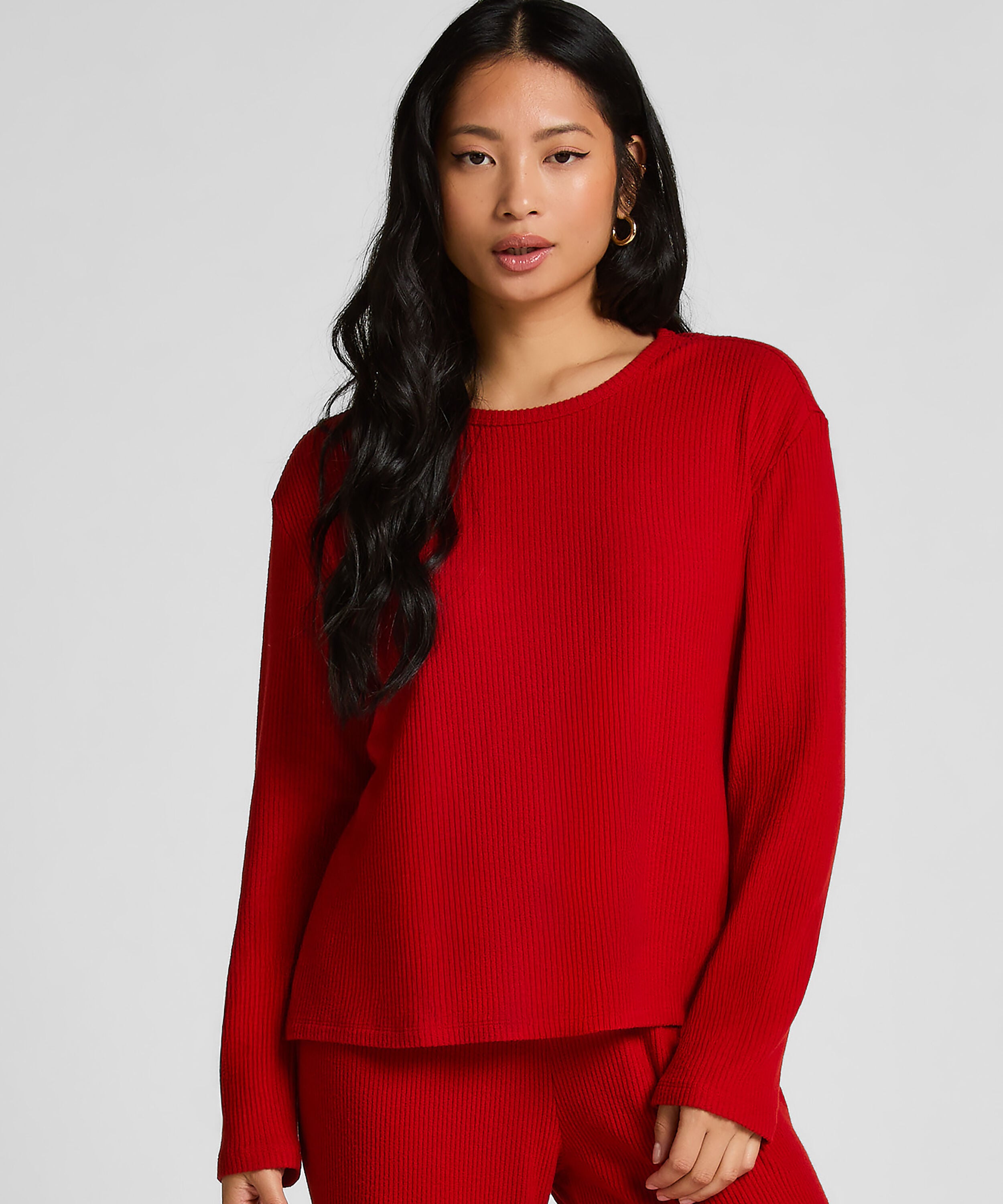 Långärmad pyjamastopp Jersey, Röd
