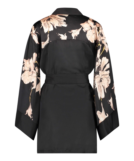 Bloom satin-kimono, Svart