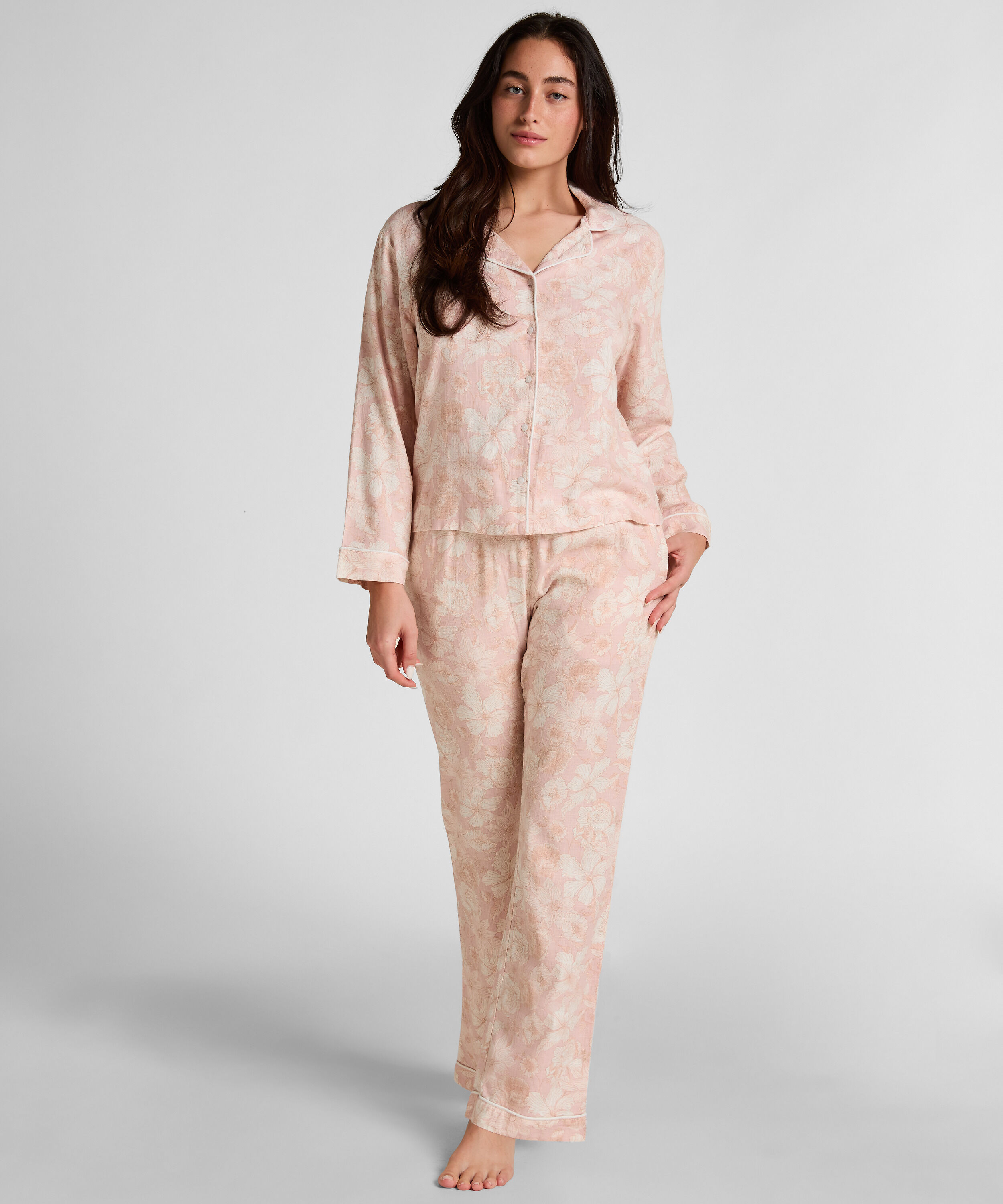Linne Pyjamasjacka med Blommönster