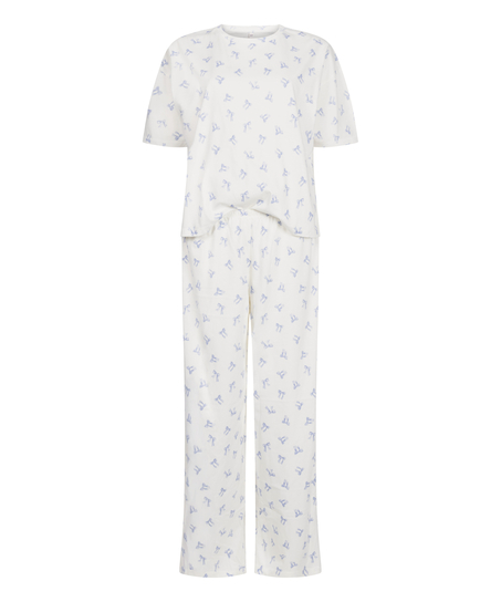 Pyjama Set Cotton Jersey Long, Vit