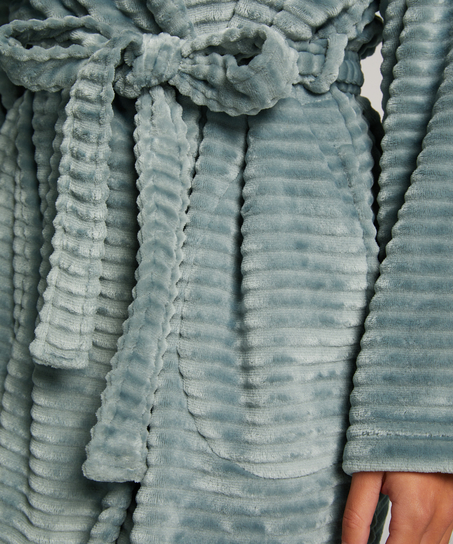 Ribbad badrock av fleece kort, blå