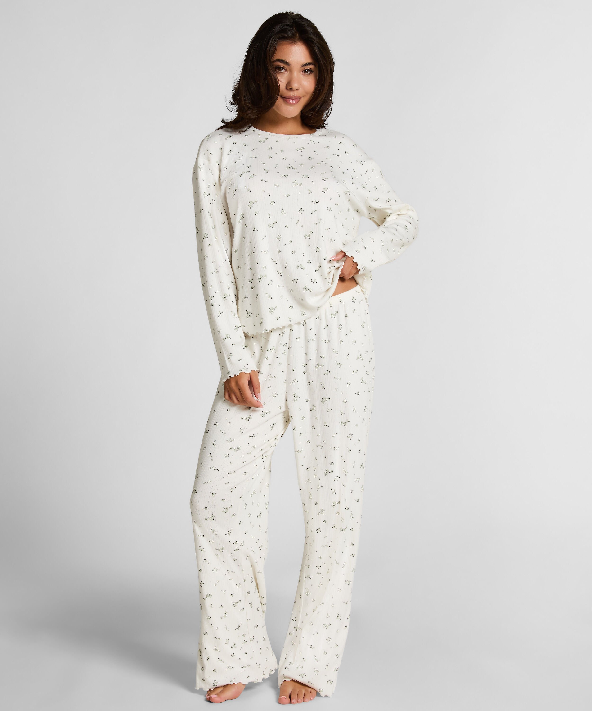 Pyjama Pant Loose Pointelle, Vit