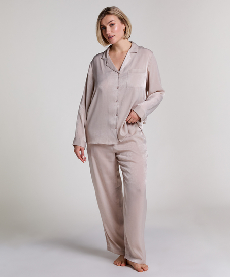 Långärmad jacka i satin, Beige