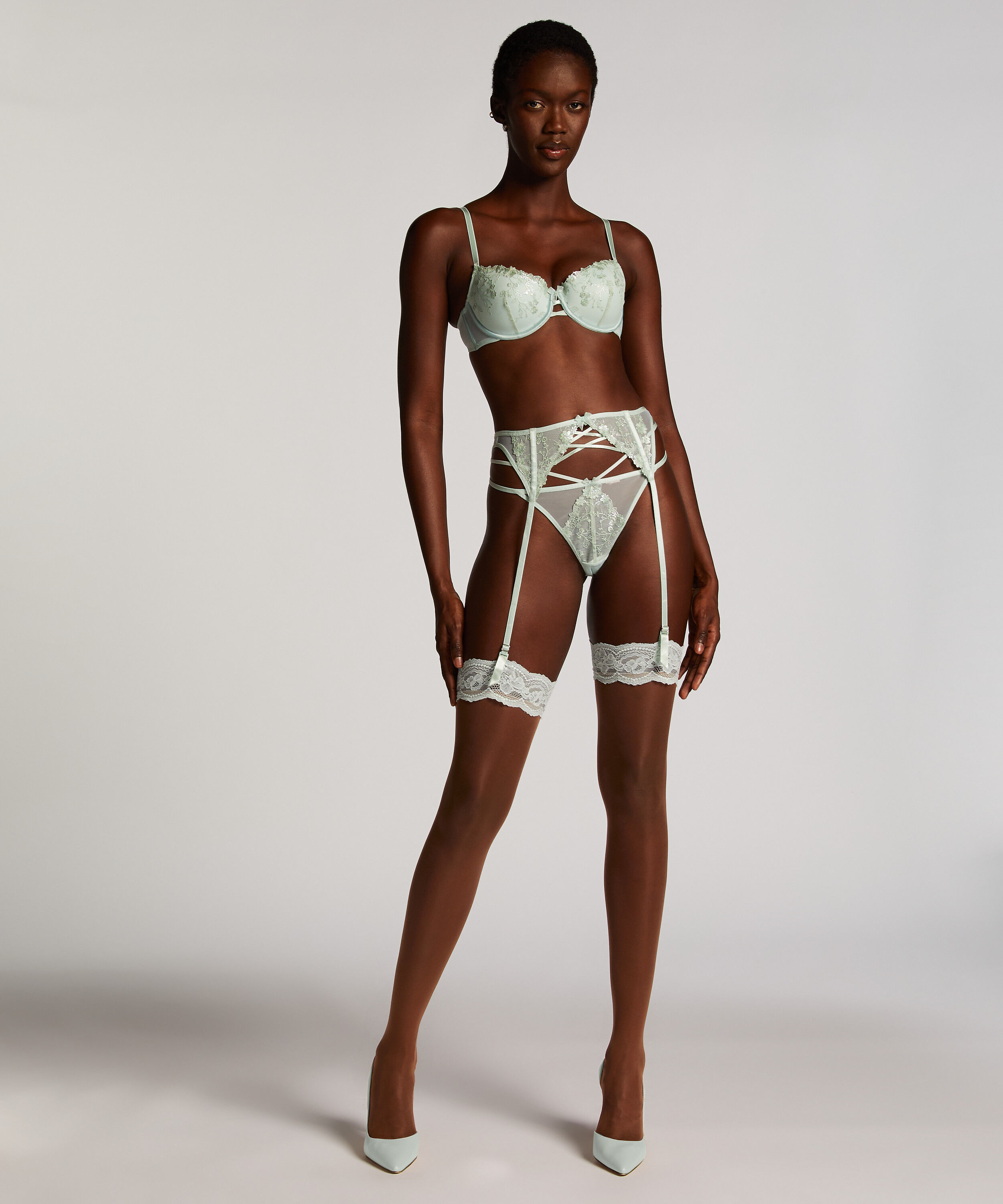 Stockings 15 Denier Fancy Lace Top, Gr&ouml;n