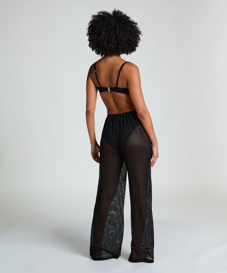 Stickade strandbyxor, Svart