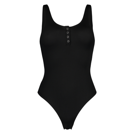 Ribbad body Singlet, Svart