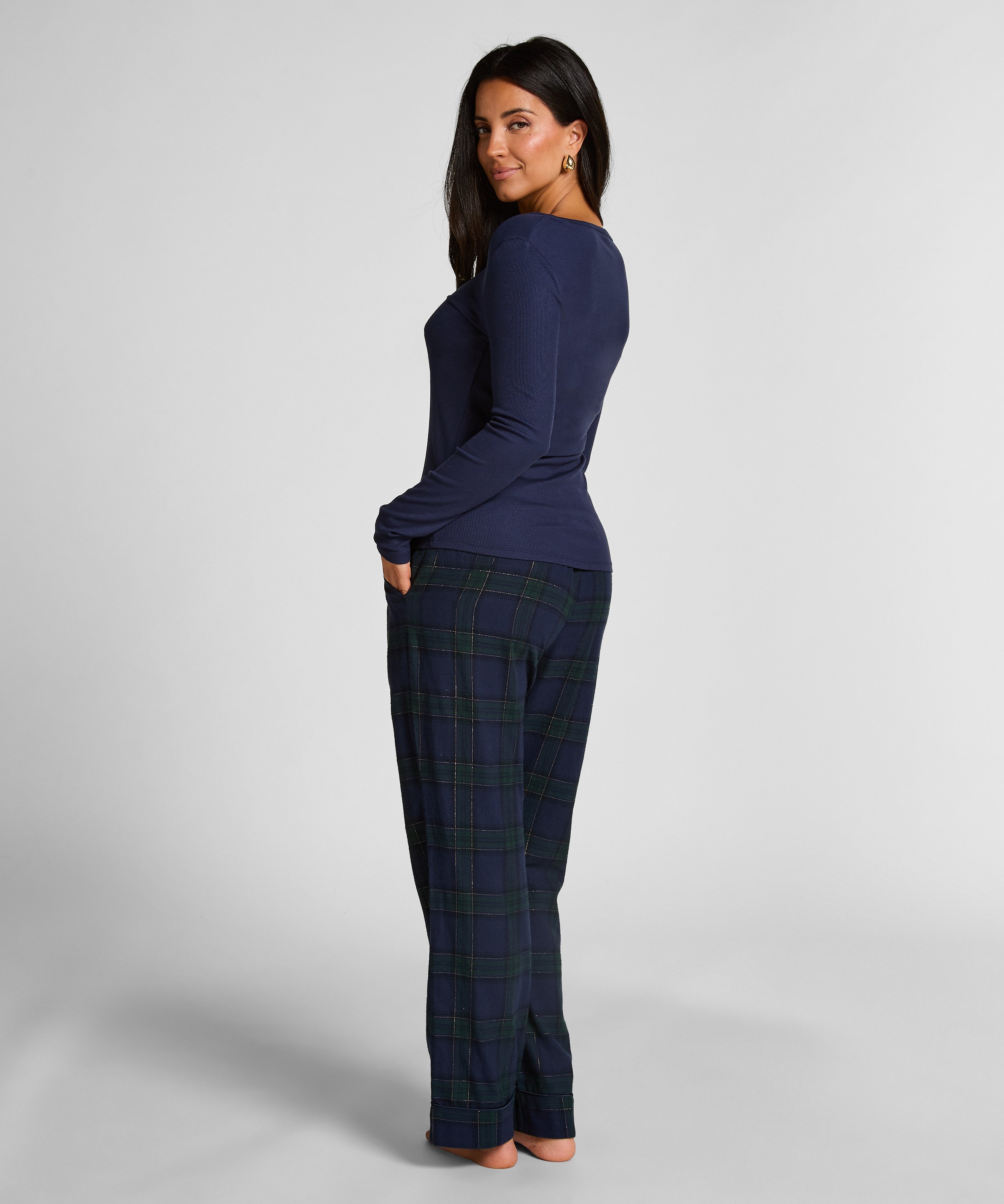 Långärmad pyjamastopp Henley, Blå, main