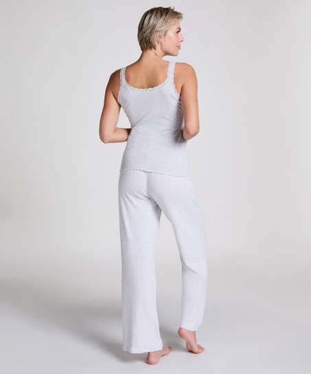 Ribbstickad undertröja med spets, Beige