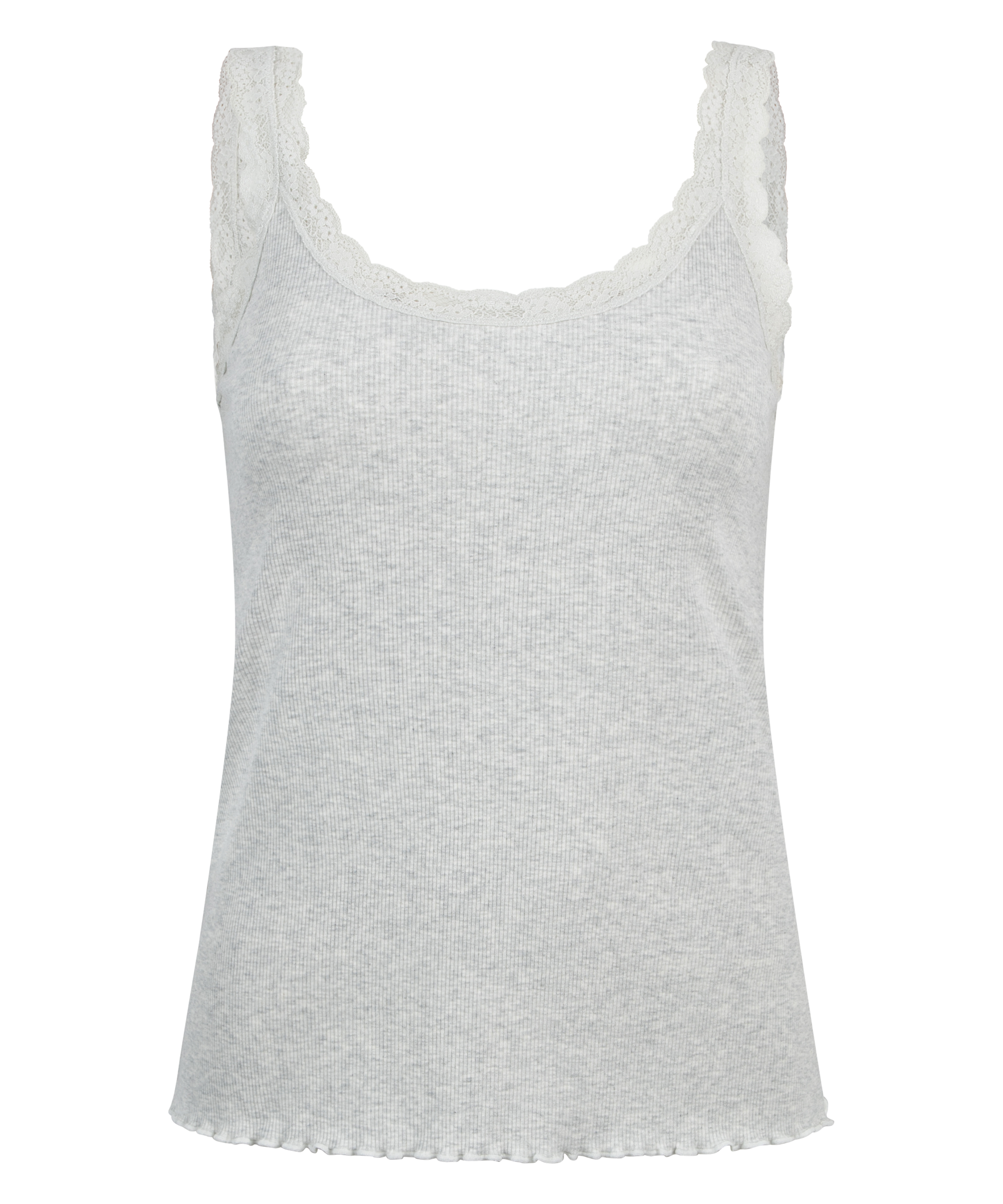 Ribbstickad undertröja med spets, Beige, main