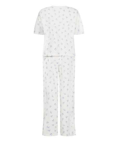 Pyjama Set Cotton Jersey Long, Vit