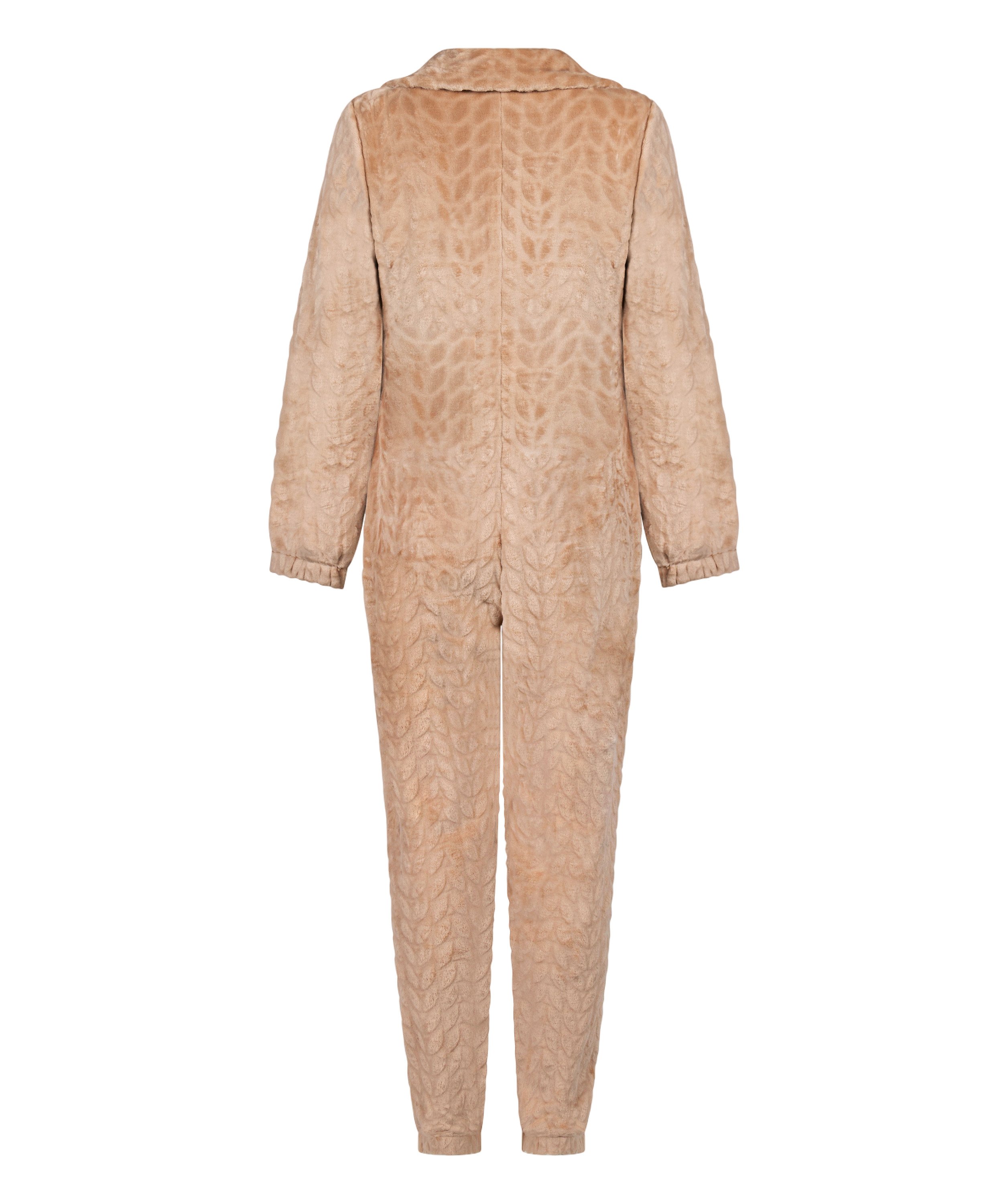 Kabelstickad onesie med dragkedja, Beige, main