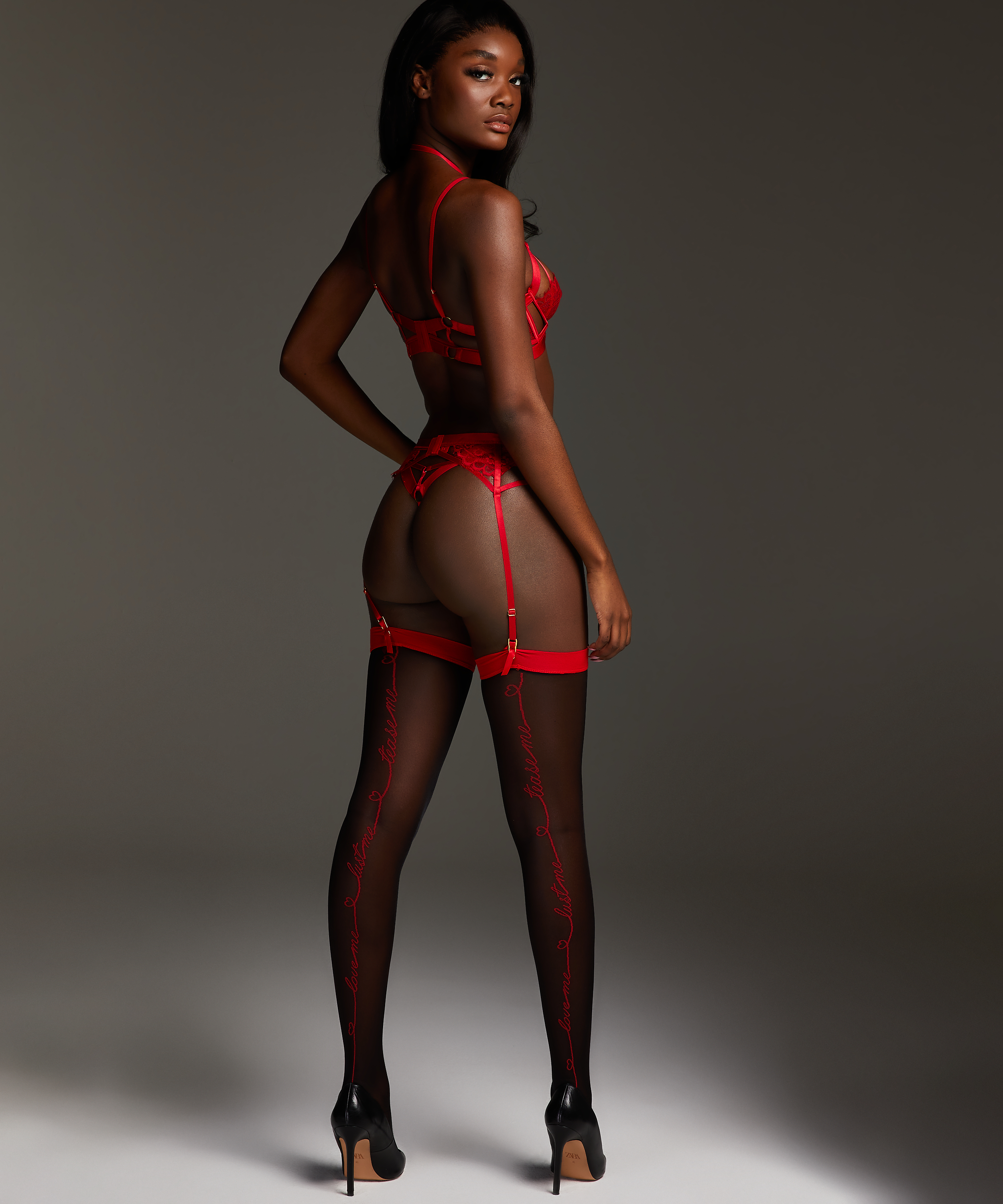 Text stocking 15 denier Private, Röd, main