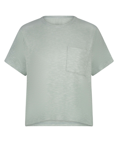 Ribbad kortärmad topp, Grön