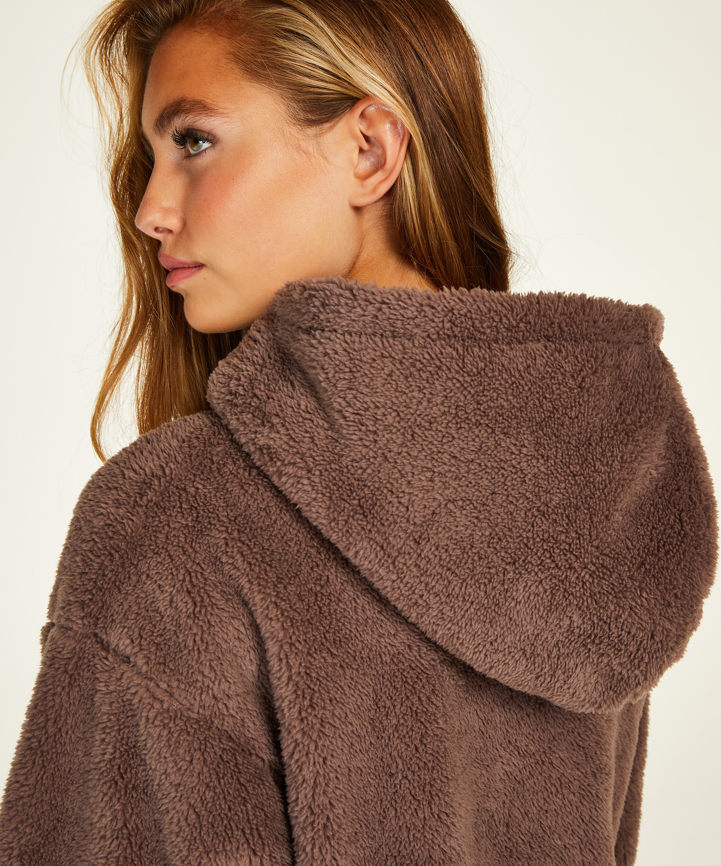 Mysig hoodie i fleece, Grå, main