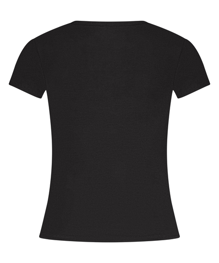 Essential-pyjamastopp i ribbat tyg, Svart