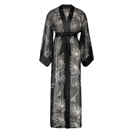 Lång chiffongkimono Lotus, Svart