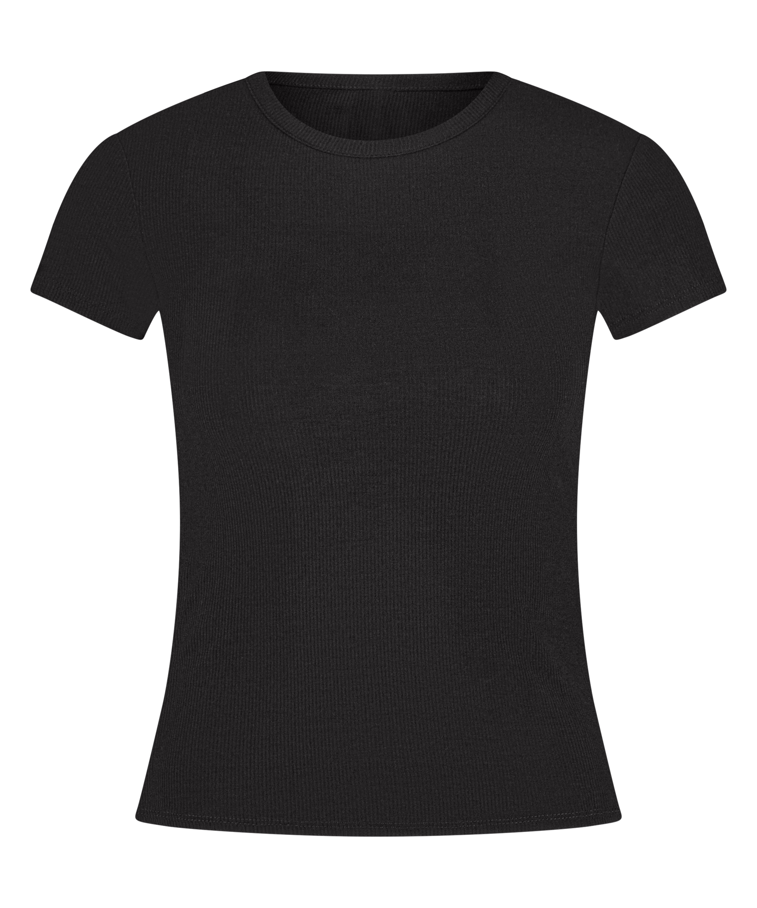 Essential-pyjamastopp i ribbat tyg, Svart, main