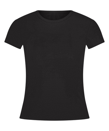 Essential-pyjamastopp i ribbat tyg, Svart