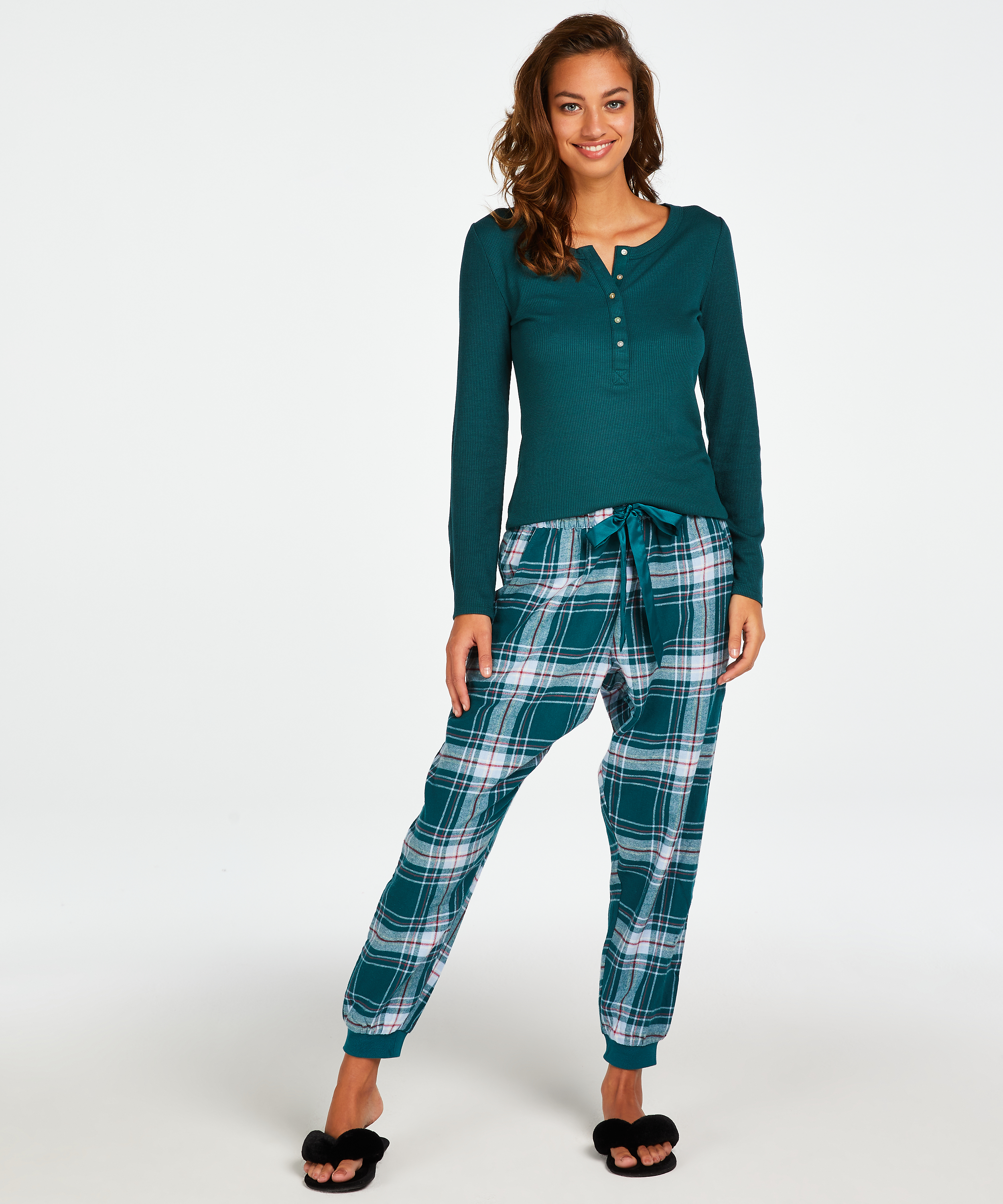 Petite Twill Check Pyjama pants, bl&aring;, main