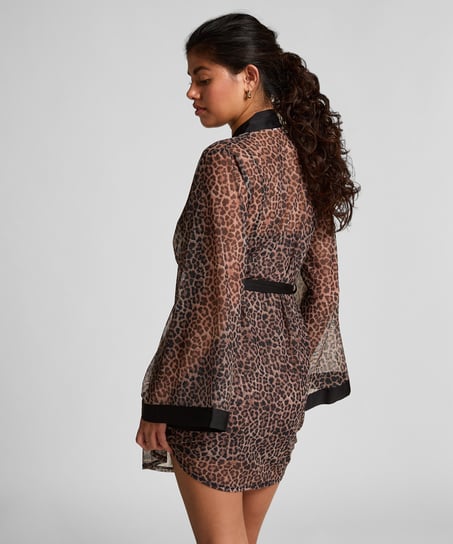Kimono i leopard-mesh, Svart