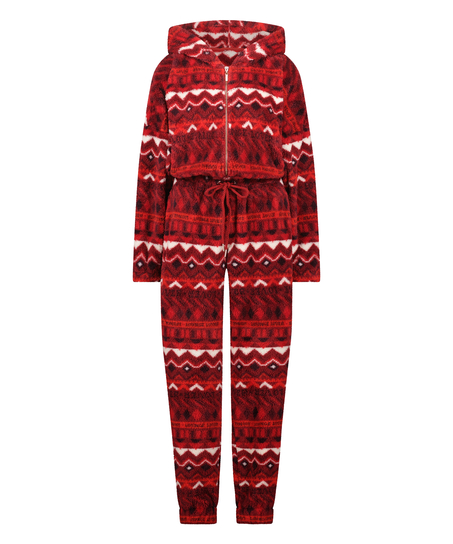 Fair Isle-onesie i flanell och fleece, röd