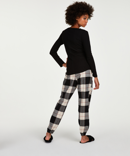 Twill Check pyjamasbyxor, Svart