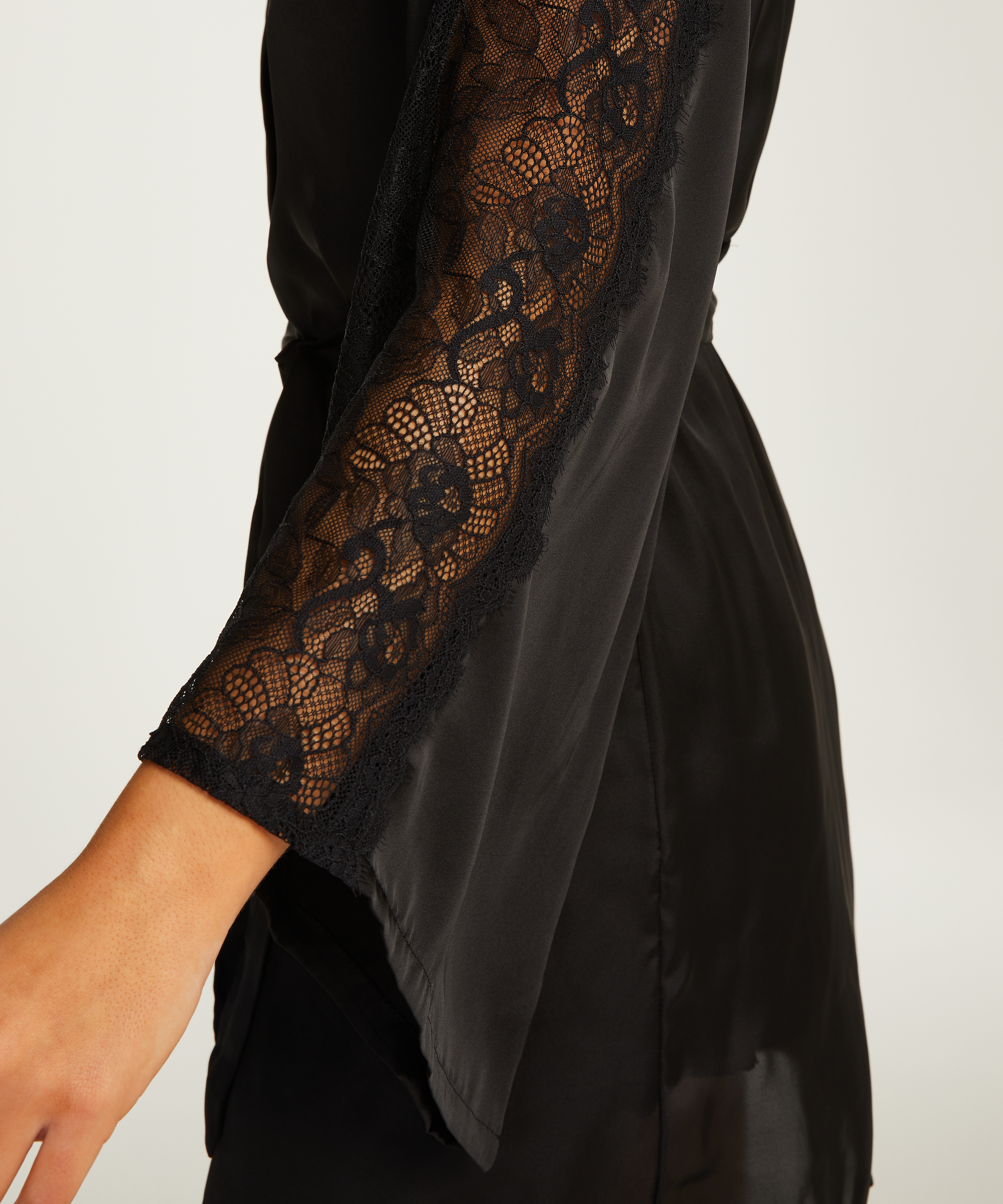 Kimono Lace i satin, Svart, main