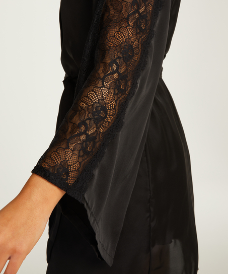 Kimono Lace i satin, Svart