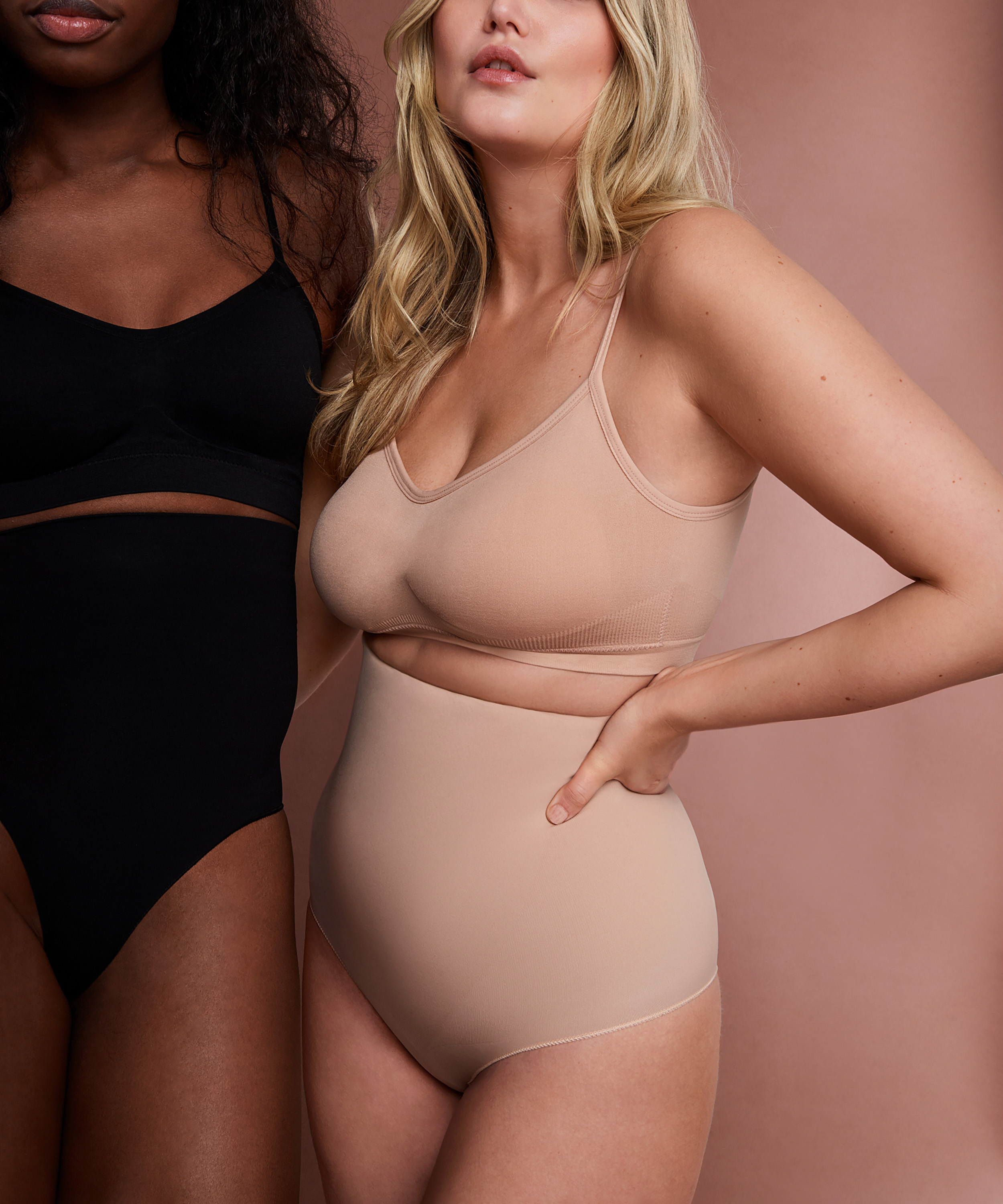 S&ouml;ml&ouml;s f&ouml;rb&auml;ttrande byxor med h&ouml;g midja, Beige, main