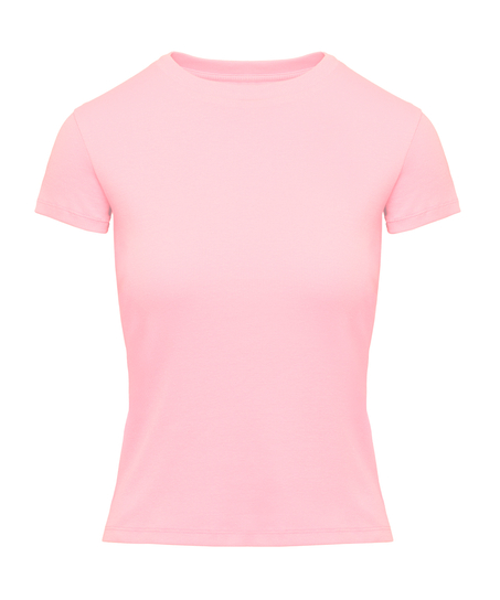 Kort&auml;rmad pyjamastopp Rib Crew Neck, Rosa