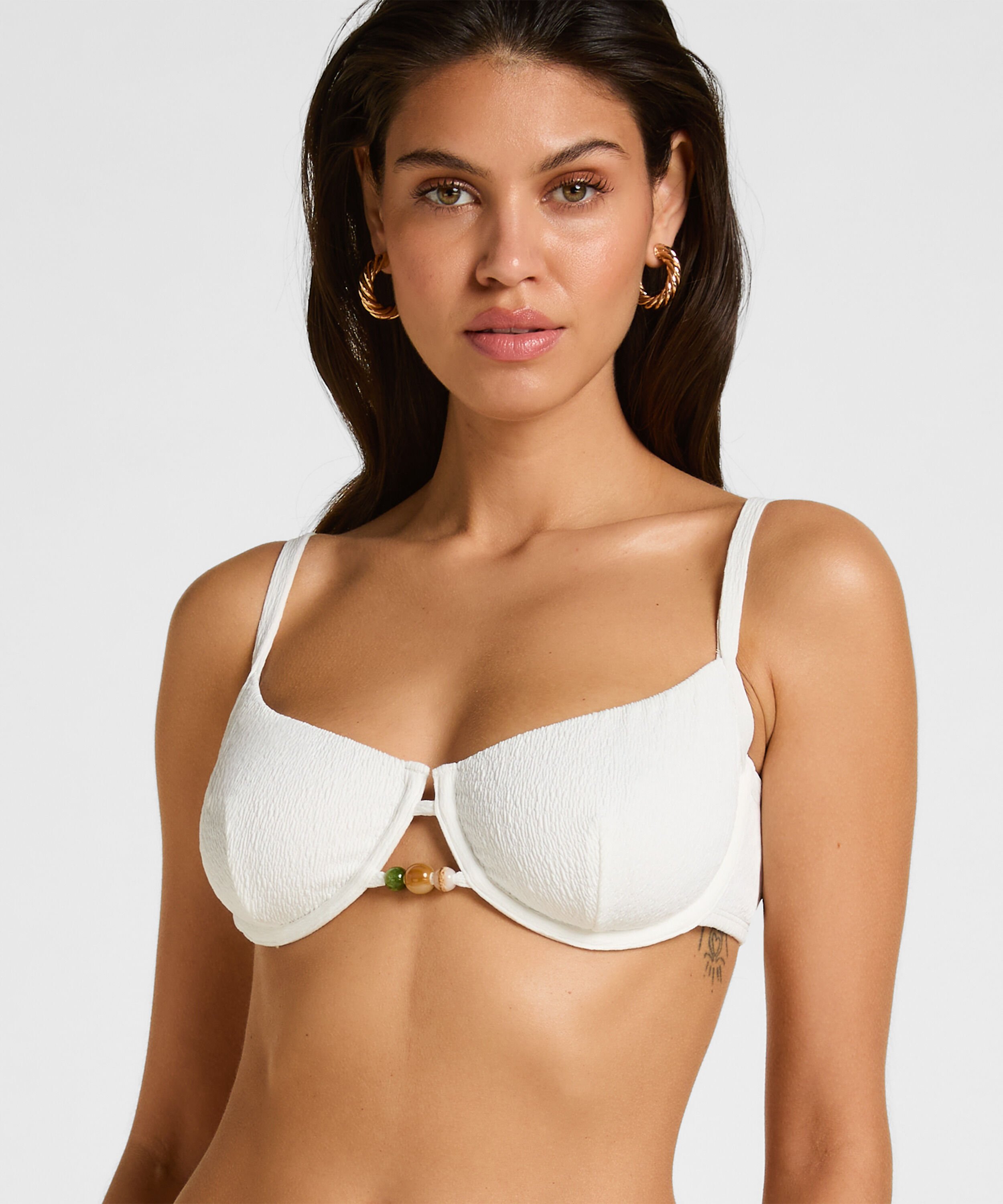 Icke-Vadderad Bygel Bikini Top Crinkle, Vit Icke-Vadderad Bygel Bikini Top Crinkle, Vit