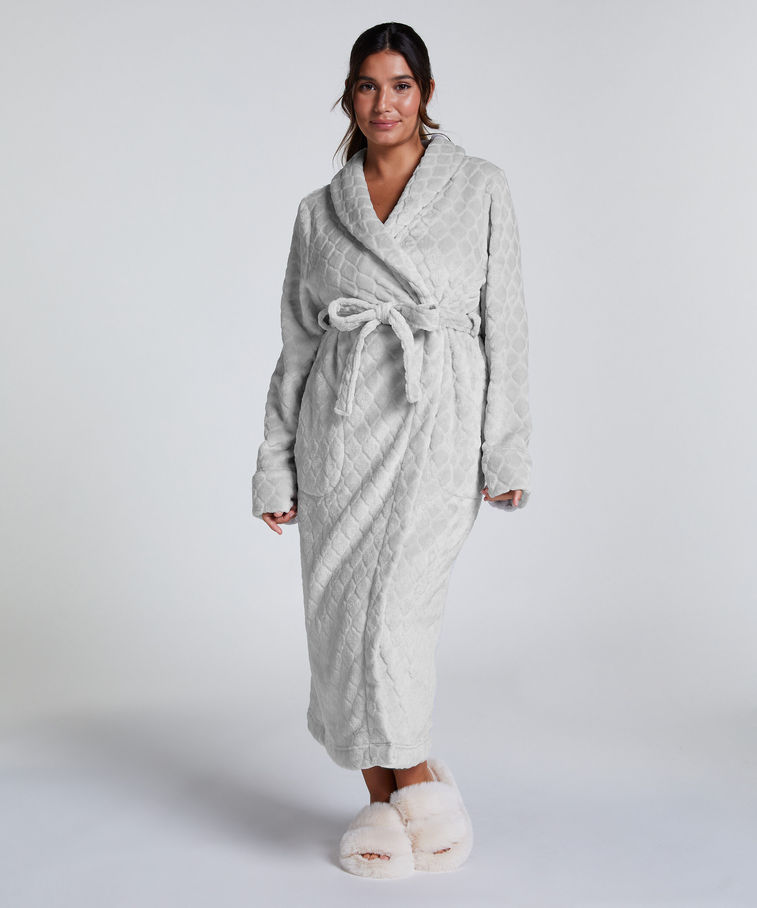 Lång morgonrock Fleece, Grå