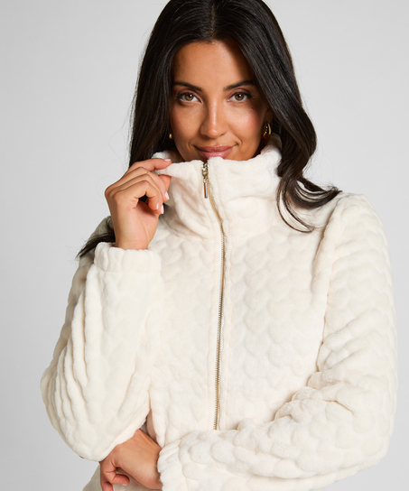 Kabelstickad onesie med dragkedja, Vit