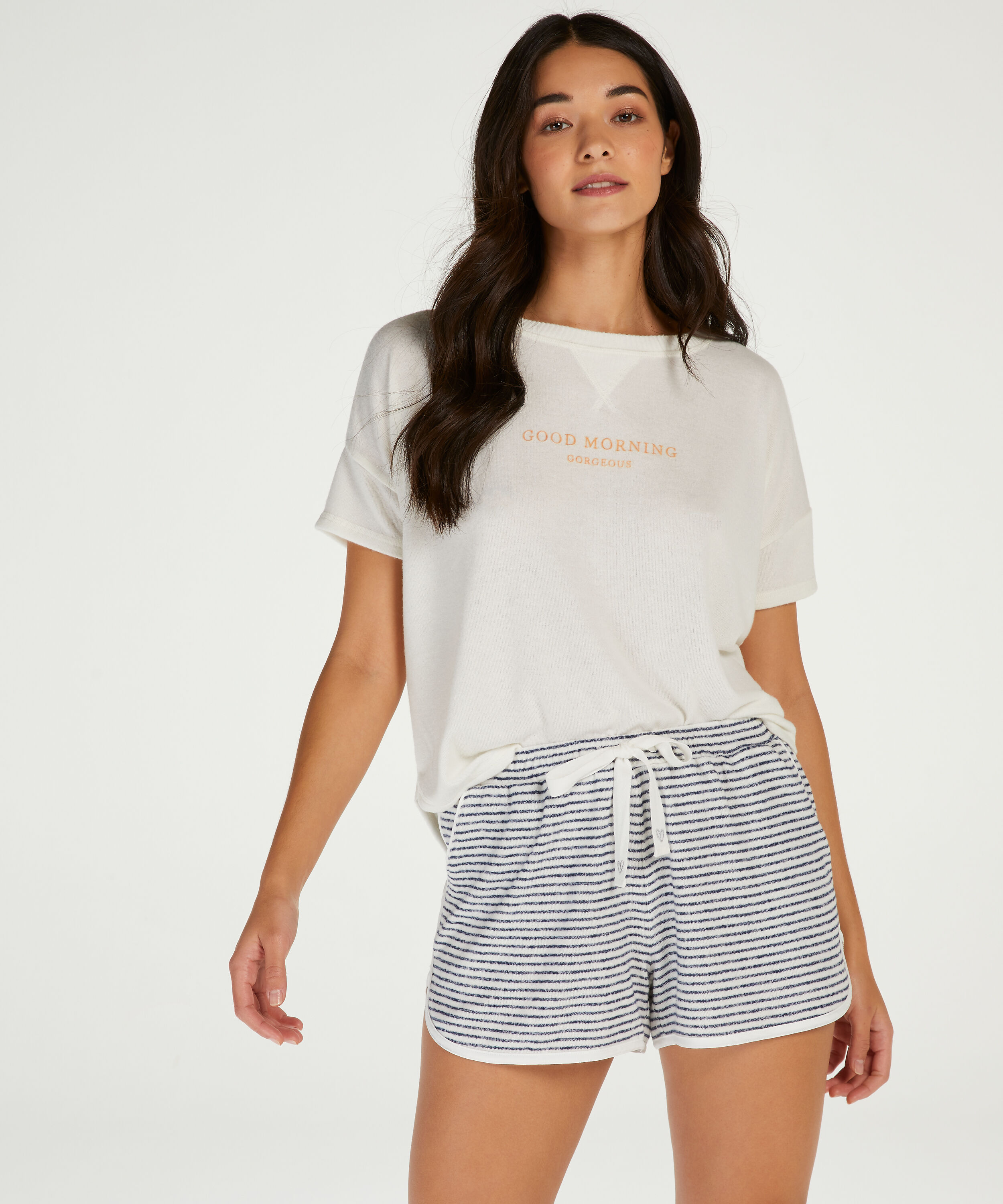 Brushed Stripe korta pyjamasbyxor, Gr&aring;