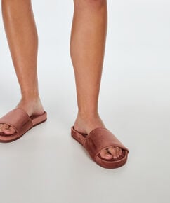 Fake fur velour slippers, Rosa