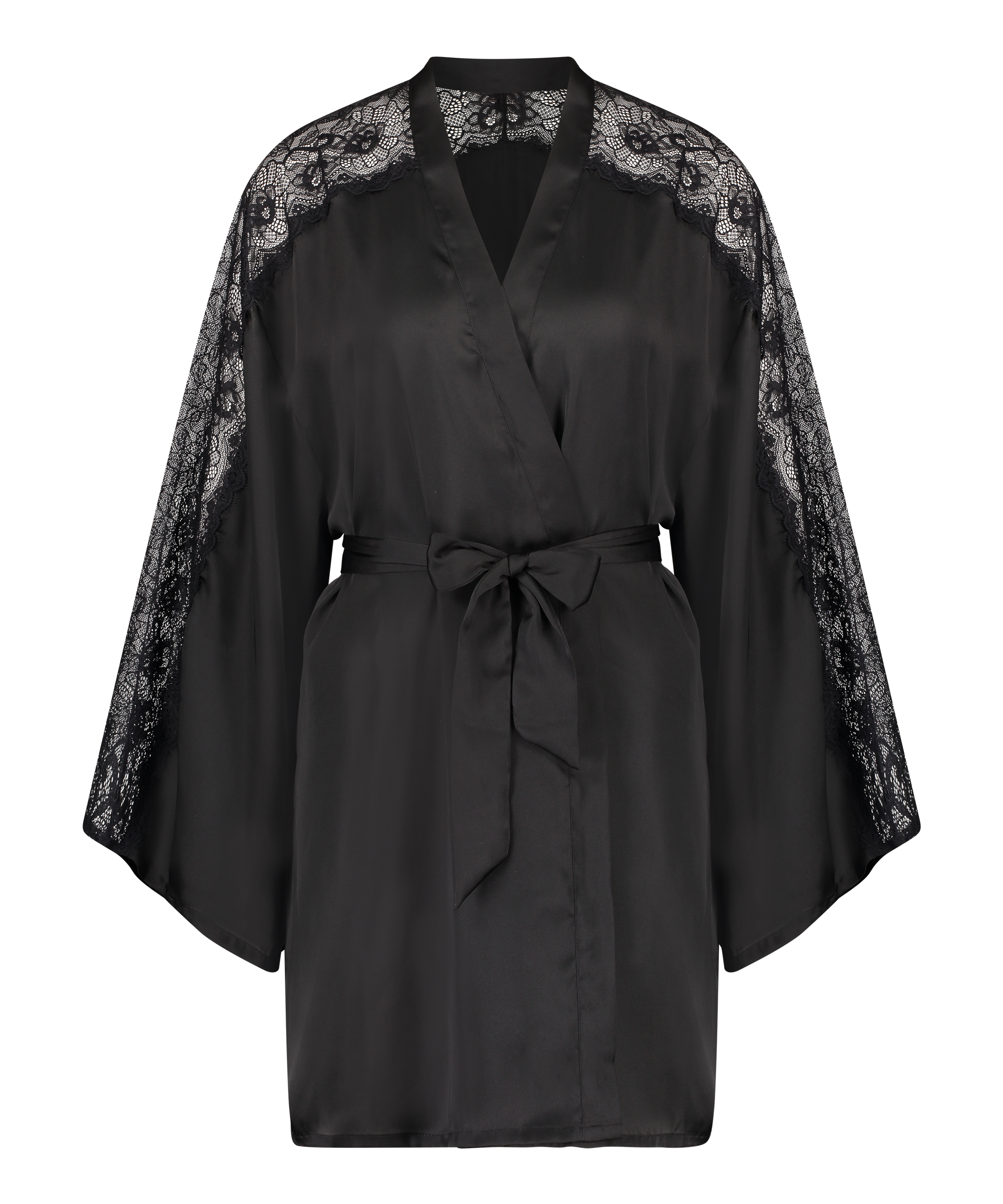 Kimono Lace i satin, Svart, main