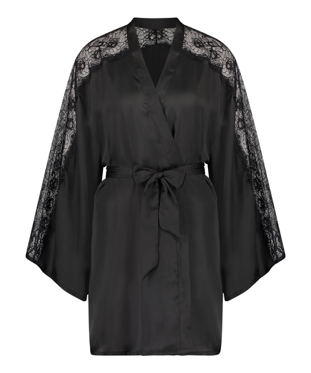 Kimono Lace i satin, Svart
