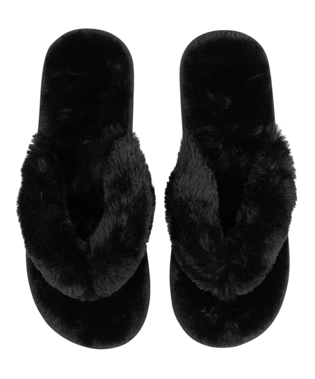 Tofflor Fake Fur, Svart