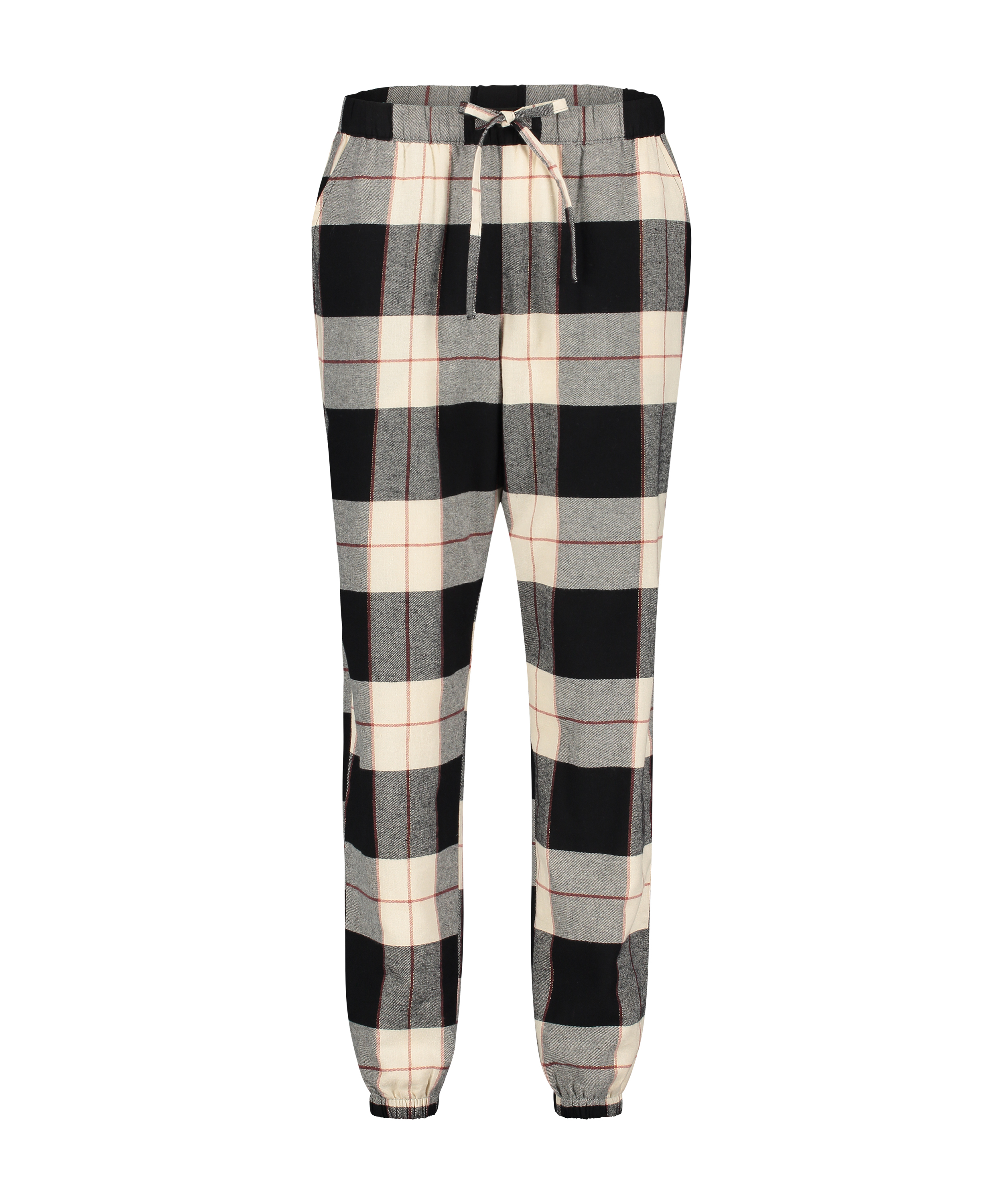 Twill Check pyjamasbyxor, Svart, main