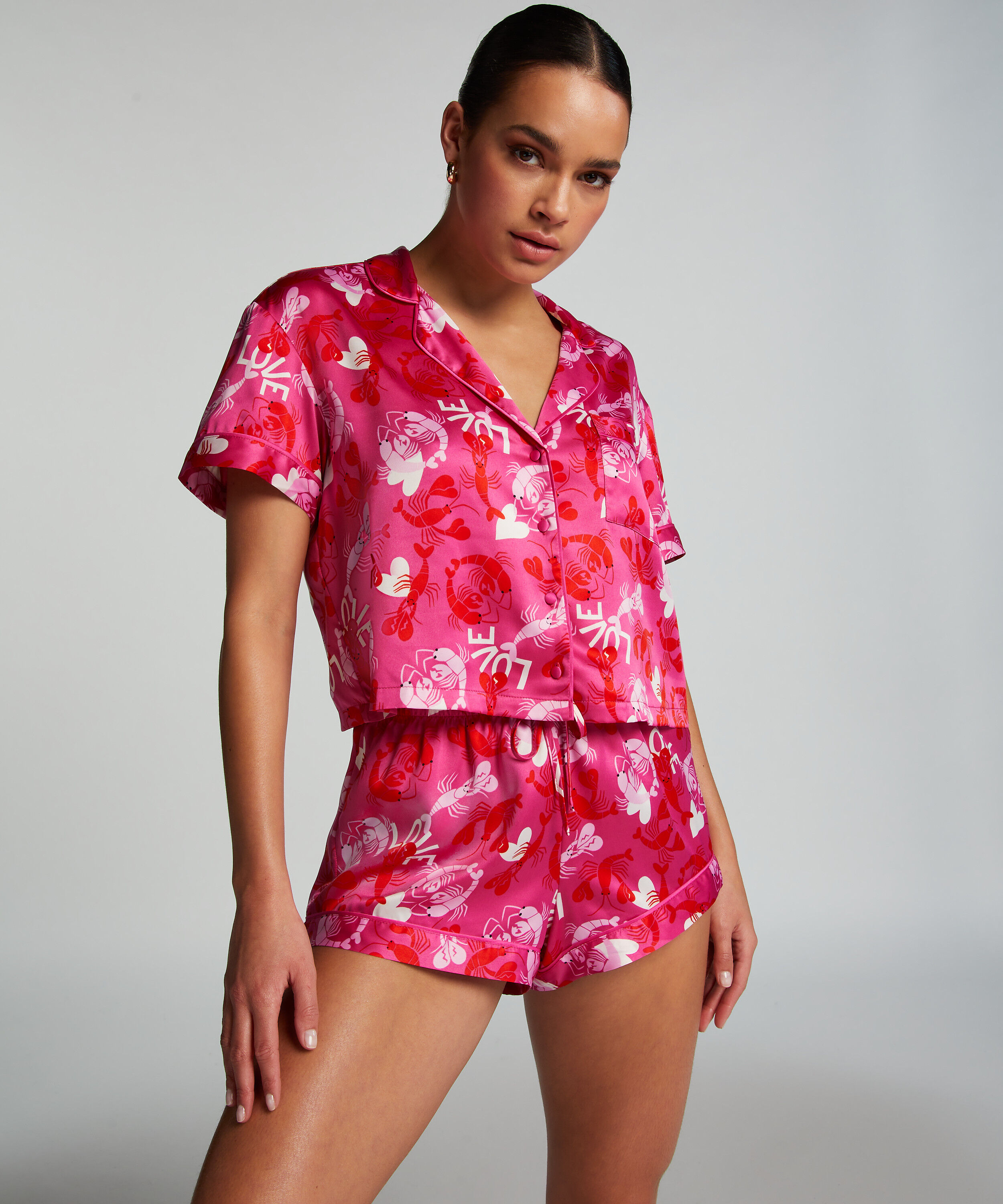 Satin pyjamasshorts, Rosa