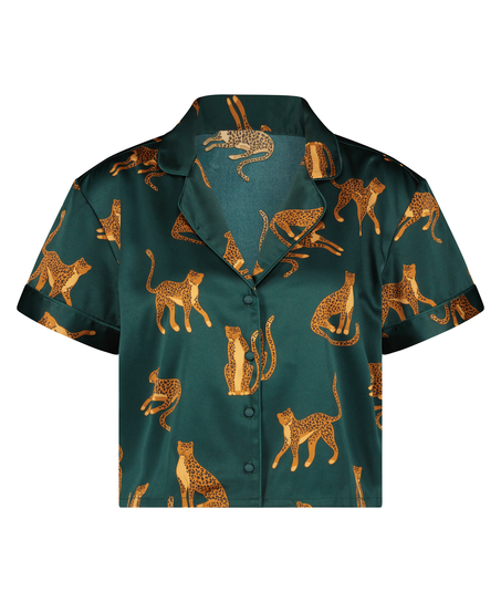 Kort&auml;rmad jacka i Satin, Gr&ouml;n