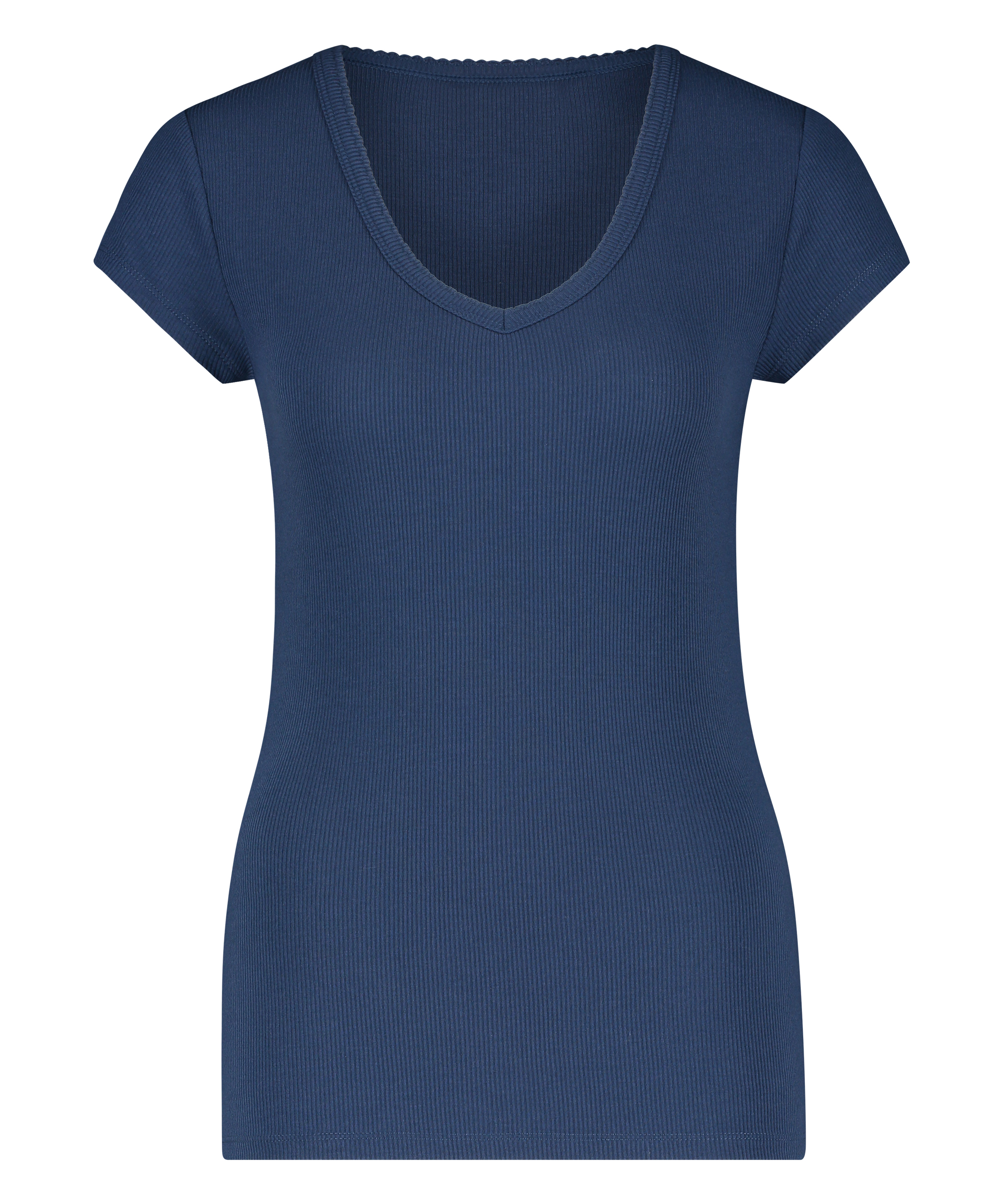 Kortärmad pyjamaströja i ribbtyg., Blå, main