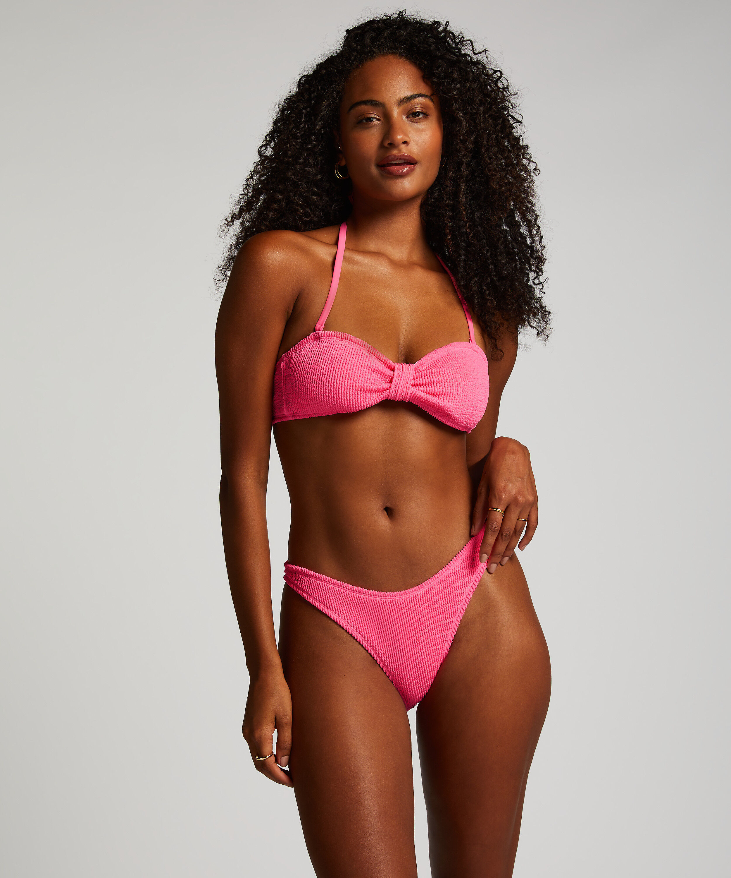 Högt Skuren Bikiniunderdel Crinkle, Rosa